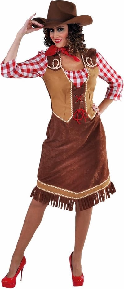 Cowgirl met geruite hemd S