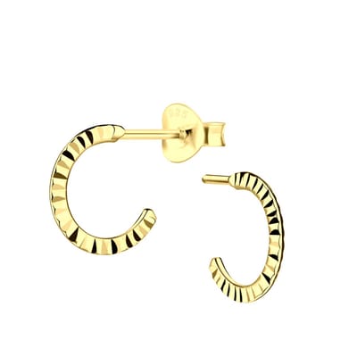 Joy|S - Zilveren oorringen stud - 10 mm - diamond cut straight t80 - gold plated