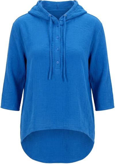 Angel of Style - Dames - Blouse A-lijn mousseline capuchon - Blauw - Maat 42