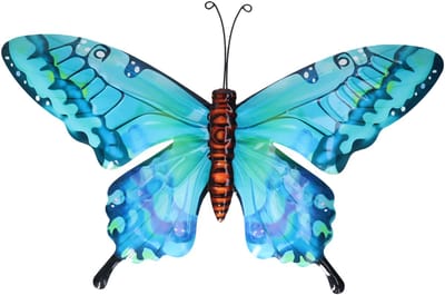 Pro Garden Wanddecoratie vlinder - aqua - 49 x 34 cm - metaal - muurdecoratie / schutting / tuin