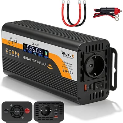 700 W/1400 W Inverter 12 V & 24 V naar 220 V Pure Sinusgolf Inverter met LCD Display, Spanning Converter, 1 EU Stopcontact, Type C en USB Aansluiting, 5 V/3 A USB Poort voor Trucks en Voertuigen
