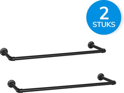 ACAZA Kledingstang - 92 cm - Set van 2 - Kledingrek - Kledingstangen voor aan de muur - Tot 50 kg Draagvermogen - Metaal - Zwart