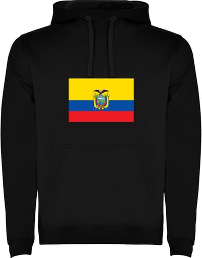 Zwarte unisex hoodie met Wereldse vlaggen het land Ecuador merk Roly maat M