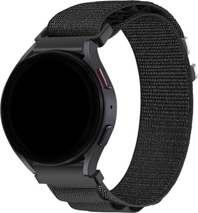 Bandz Smartwatch bandje 20mm - Alpine nylon band geschikt voor Samsung Galaxy Watch 3 - 41mm / 4 / 5 / 6 / 7 / FE / Active 40 & 44mm - Amazfit Bip U / 3 (Pro) / GTS 1-2-3-4 (Mini) - Polar Ignite / Unite / Pacer - zwart