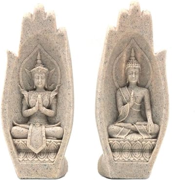 Set van 2 Bergamot Boeddha Beelden van Sandstone Resin voor Thuis, Kantoor en Yoga Studio Decoratieve Sculpturen