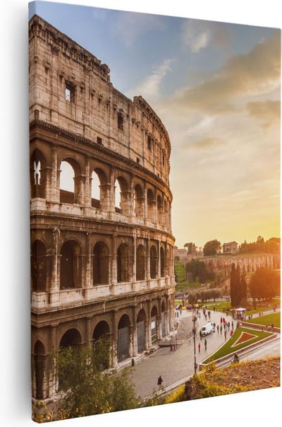 Artaza Canvas Schilderij Rome - 40x50 cm - Wanddecoratie Colosseum - Muurdecoratie Italië - Kamer Accessoires Zonsondergang