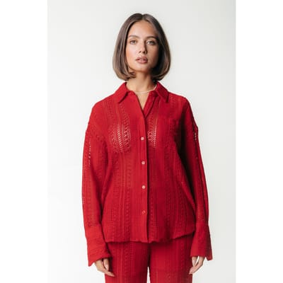 Colourful Rebel Talia Crochet Blouse Poppy Red Size: XS | Blouses Outlet | Dames | Rood