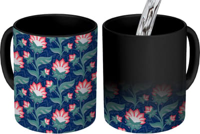 Magische Mok - Foto op Warmte Mokken - Koffiemok - Design - Bloemen - Rood - Magic Mok - Beker - 350 ML - Theemok