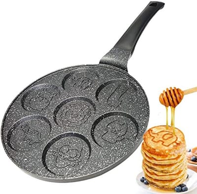 Pannenkoekenpan 26 cm met 7 gaten voor dieren en karikaturen - Antiaanbaklaag, Geschikt voor Inductie