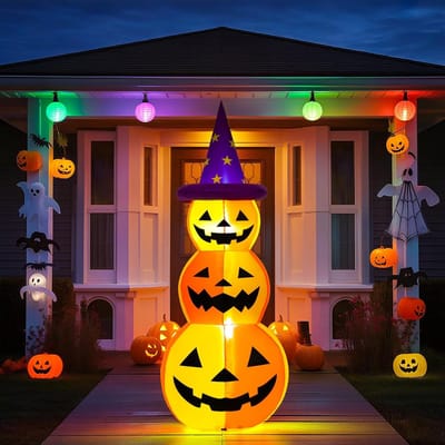 Halloween opblaasbare pompoendecoratie - 150 cm gestapelde pompoen met LED verlichting - Perfect voor feest, tuin en binnenplaatdecoratie