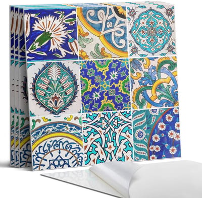 Coloray Wandpanelen Zelfklevend - Keramische patronen in mozaïek Zelfklevende Wandpanelen - 50 cm x 50 cm - Blauw Wandpaneel PVC - 5 stuks - Texturen Wandpanelen Zelfklevend - Keuken Wandpanelen - Wandpanelen Badkamer