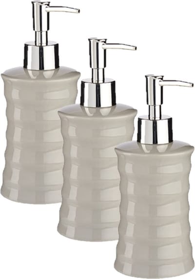 3x stuks zeeppompje/zeepdispenser lichtgrijs keramiek 18 cm - Navulbare zeep houder 260 ml