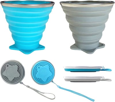Opvouwbare bekers 270 ml - siliconen met deksel - draagbaar voor kamperen - herbruikbaar tweekleurige set - m-winkel