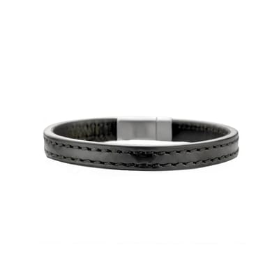 Edelstaal Armband Leer Zwart 9,0 mm 6505988