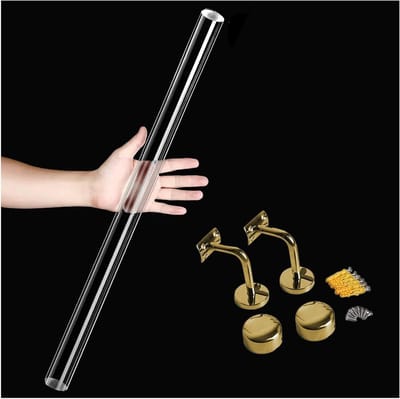 Trapleuning Acryl - Veiligheidsleuning Huis - Veilig Traplopen - Gouden Houders - 280 cm Lengte - Transparant
