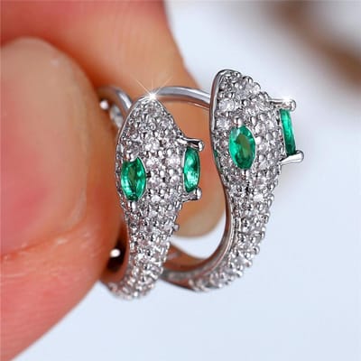 Schattige Dames Groene Zirkoon Steen Slang Hoepel Oorbellen Mode Dames Kleur Bruiloft Sieraden Voor Vrouwen gray