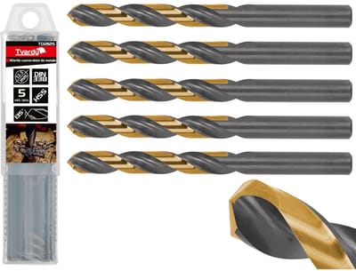 Tvardy Metaalboor - HSS 12,5 mm - TiN coating - Zwart & goud - Slijphoek 135° - 5 stuks