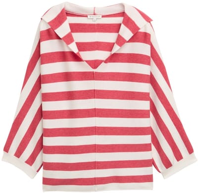 Tom Tailor - Gebreide trui met capuchon - Maat S - red melange block stripe