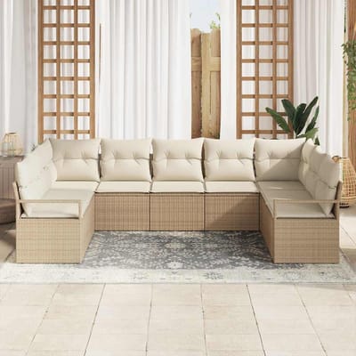 vidaXL - Tuinbank - Set - 9 - st - Beige - en - Wit - poly - rattan