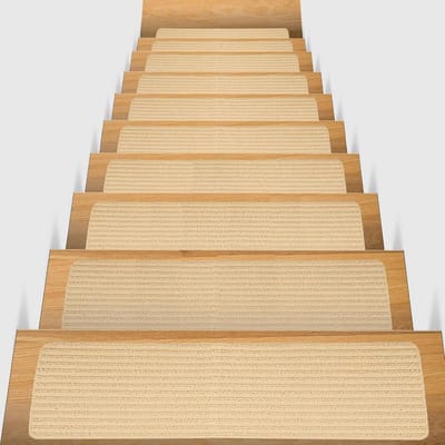 Zelfklevende Trapmatten Antislip - Vloerbedekking voor Binnen - Slijtvaste en Wasbare Trapbescherming (7 Stuks, Beige)