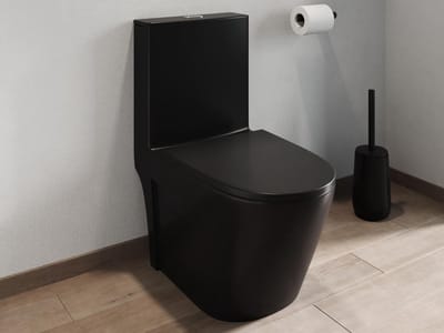 Vente-unique Staande wc van mat zwart keramiek - Horizontale afvoer - NAGILAM
