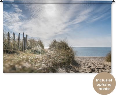 Wandkleed - Wanddoek - Zon - Wolken - Strand - 180x120 cm - Wandtapijt
