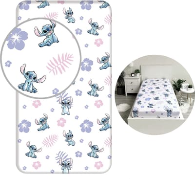 DISNEY Stitch lakenset voor kinderen, katoenen hoeslaken met elastiek 100% KATOEN 90x200cm+25cm, OEKO-TEX
