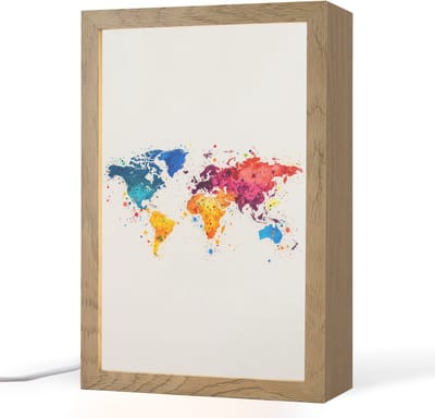 Tafellamp 20x30 cm - LED lamp - Wereldkaart - Graffiti - Kleurrijk - Decoratieve tafellampen - Dimbaar - Tafellampje slaapkamer - Woonkamer binnen