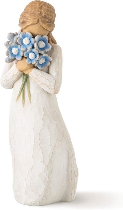 SnelShoppen - Willow Tree Don't Forget Me Beeldje - Handgeschilderd, Houtlook, 13.5 cm Hoog - Denk aan Jou, Vergeet-mij-nietjes, Perfect voor Herinner