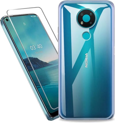 HB Hoesje en Glas Geschikt voor Nokia 3.4 Transparant - Siliconen Back Cover + 1x Glazen Screenprotector