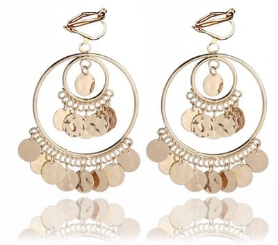 Clip oorbellen -goudkleurig- muntjes- lang- geen gaatje-Charme Bijoux