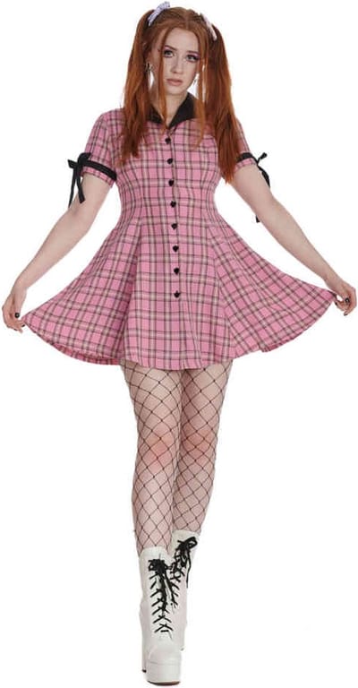 Banned - Kokoro Check Flare jurk - S - Roze