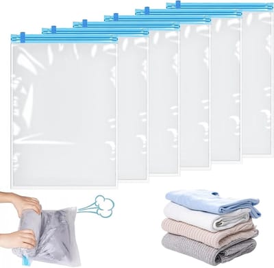 6 Stuks Opvouwbare Opbergzakken voor Reizen, 60 X 40 CM, Hand Roll Vacuum Zak, Herbruikbaar, Ruimtebesparend, Ideaal voor Dekens en Koffers