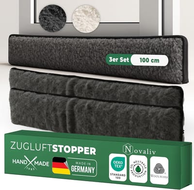 Tochtstopper voor deuren 100cm antraciet scheerwol  houdt tocht en kou tegen, dempt geluid/stof/licht, antislip, geen boren nodig; voor appartement/voordeur, dicht deurspleet af, set van 3