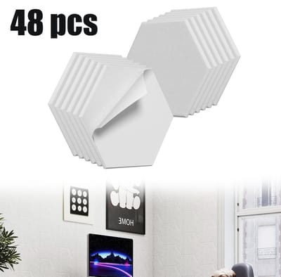 Froadp 48 Stuks 30x26cm Zelfklevende Hexagonale Akustische Panelen, Schalldempende Platen Met Hoog Dichtheid Voor Studio, Kantoor En Huis, wit
