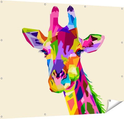 Gards Tuinposter Kleurrijke Giraffe - Abstract - 150x120 cm - Tuindoek - Tuindecoratie - Wanddecoratie buiten - Tuinschilderij