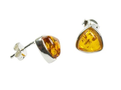 Zilveren knop oorbellen Barnsteen / Amber 925 zilver