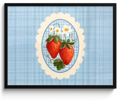 Poster in lijst - Fotolijst 70x50 cm - Posters - Aardbeien - Lijst - Rood - Geruit - Posterlijst zwart - Decoratie - Wanddecoratie woonkamer - Muurdecoratie slaapkamer