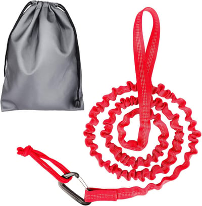 Elastische fietsriem - Ouder-kind trekkoord - Elastisch fietskoord - Accessoires voor buitenfietsen - Fietsriem - Geschikt voor volwassenen en kinderen - Met karabijnhaak - Geschikt voor buitenmountainbikes en fietsen - Rood - 3M