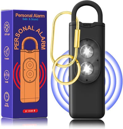 Nood persoonlijk alarm, Persoonlijk alarm met dubbele LED-stroboscooplamp, draagbare kluis met 130 dB-sirene, zelfverdedigingsalarm met sleutelhanger voor Studenten, Kinderen, Vrouwen, Ouderen Zwart - Cyslmuk®