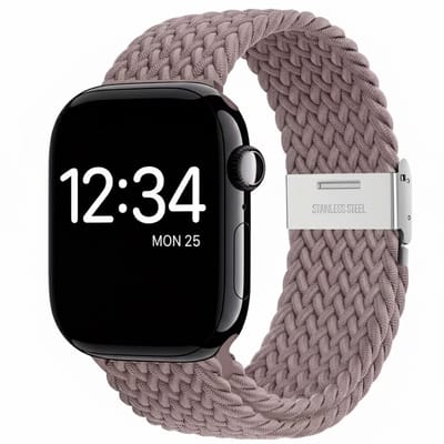 Roos goud kleurig nylon horlogebandje geschikt voor Apple Watch dames en heren 38 mm / 40 mm / 41 mm / 42 mm (serie 10 / 11) elastisch smartwatch bandje zonder gesp, gevlochten stretch vervangend horloge bandje