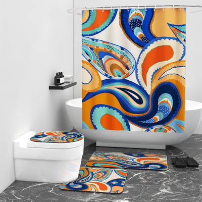 Floraweg Douchegordijn,Shower Curtain,badgordijn,badkamergordijn,Prachtige kleurblokken en bochten ,-topkwaliteit - digitale printen -Anti Schimmel - Inclusief 12 ringen -met 12 stuks douchegordijnhaken – Waterdicht -Wasbaar- Polyester - 180x200 cm
