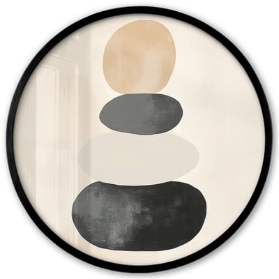 Poster in lijst Rond - Fotolijst 40x40 cm - Posters - Japandi - Wabi sabi - Beige - Ronde posterlijst zwart - Decoratie - Wanddecoratie woonkamer - Muurdecoratie slaapkamer