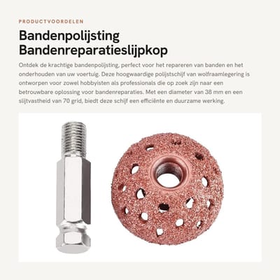 Dailygoods- Bandenpolijsting 38 Mm - Bandenreparatieslijpkop - Wolfraamlegering - Slijtvastheid 70 Grid - Verbindingsstang - Geschikt voor autobanden - Bandenreparatie