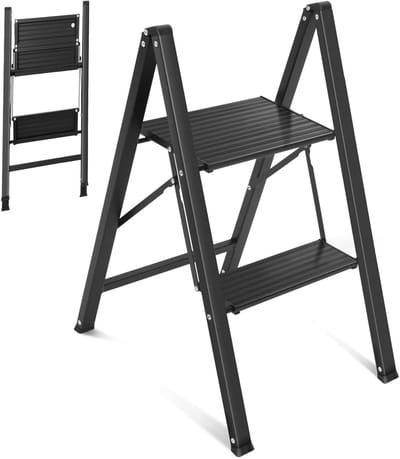 Dailygoods- Trapladder 2 Treden - Robuust Stalen Frame - Antislip Aluminium Treden - Lichtgewicht Vouwtrap - Belastbaar tot 150 kg - Gecertificeerd TÜV/SGS - Vouwladder