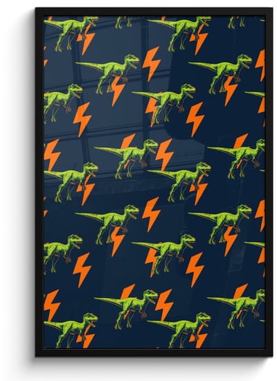 Poster in lijst - Fotolijst 60x90 cm - Posters - Bliksemschichten - Oranje - Dinosaurussen - Posterlijst zwart - Decoratie - Wanddecoratie woonkamer - Muurdecoratie slaapkamer