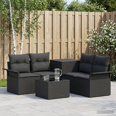 vidaXL - Bankstel - 6 - st - 4-zits - Zwart - Poly - Rattan - en - Staal