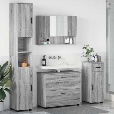 vidaXL - Badkamermeubel - Set - met - lade - met - plank - 4 - pcs - Grijs - Sonoma