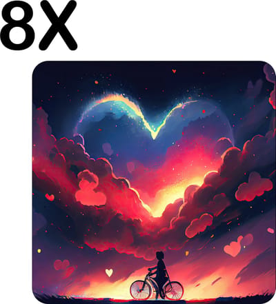Luxe Placemat - Illustratie - Liefde in de Lucht - Set van 8 Placemats - 50x50 cm - 2 mm dik Vinyl - Anti Slip - Afneembaar