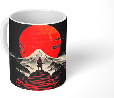 Mok - Koffiemok - Krijger - Rode trappen - Zon - Berg - Mokken - 350 ML - Beker - Koffiemokken - Theemok